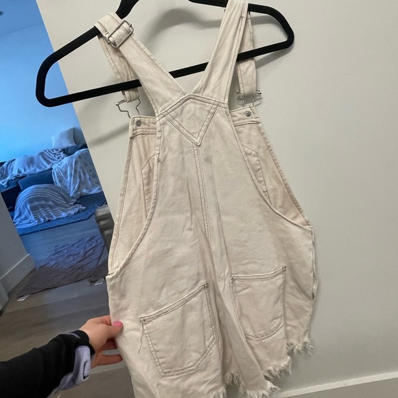 Cream Denim Shortalls with Frayed Hem - Picture 5 of 5
